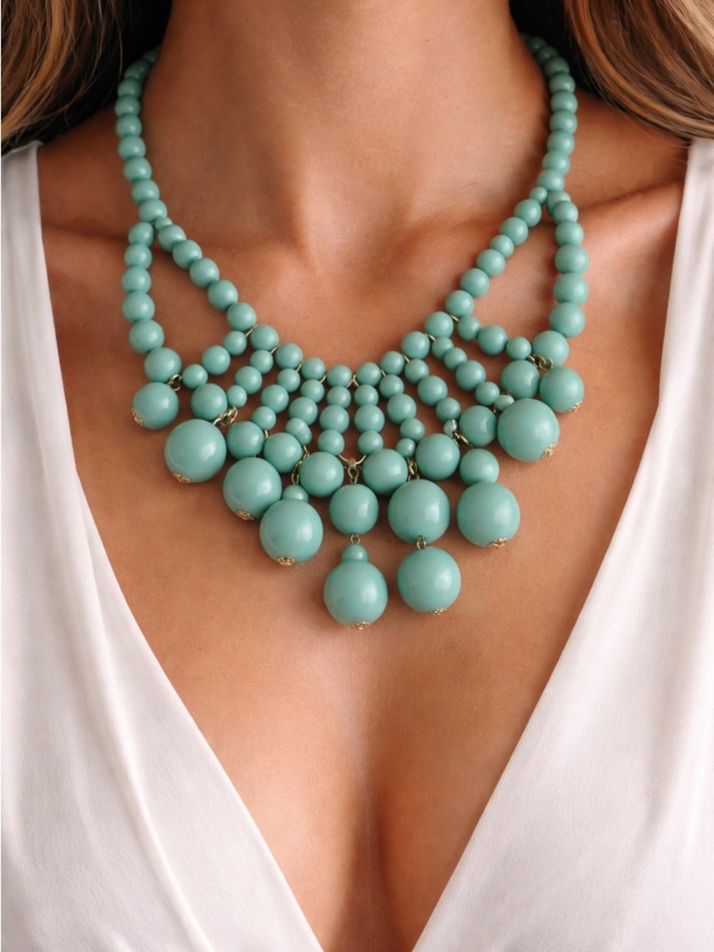 Statement Necklace Turquoise Color Chunky Bib Boho Jewelry
